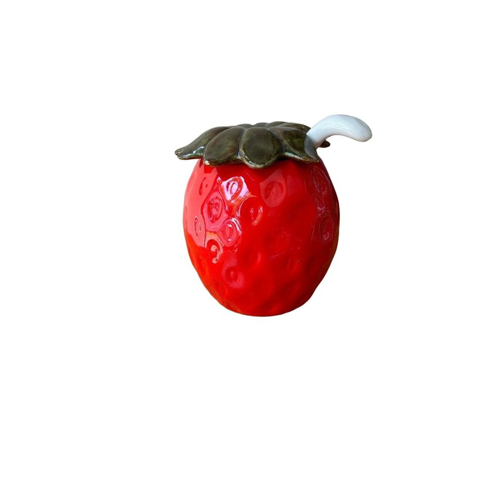 Strawberry Ceramic Jam Jar Sugar Bowl Spoon  Hand Painted